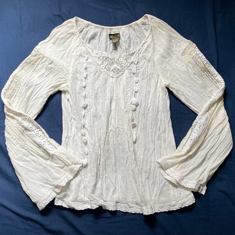 Fei ANTHROPOLOGIE Boho Lace and Crinkled Cotton Gauze Poet/Peasant BLOUSE/TOP 4
